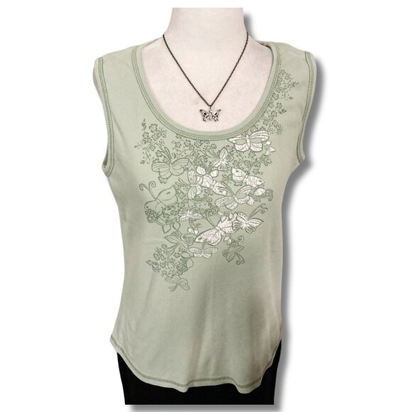 Northern Reflections Tops - NORTHERN REFLECTIONS Vintage light green floral butterfly print tank MEDIUM top